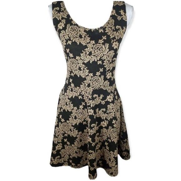VIBE SPORTSWEAR BLACK & FLORAL BEIGE DRESS SZ.L EUC L. - Picture 1 of 7